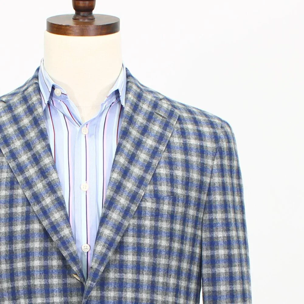 Caruso 42R Blue/Gray Check 3-Button Sport Coat Blazer Jacket T571
